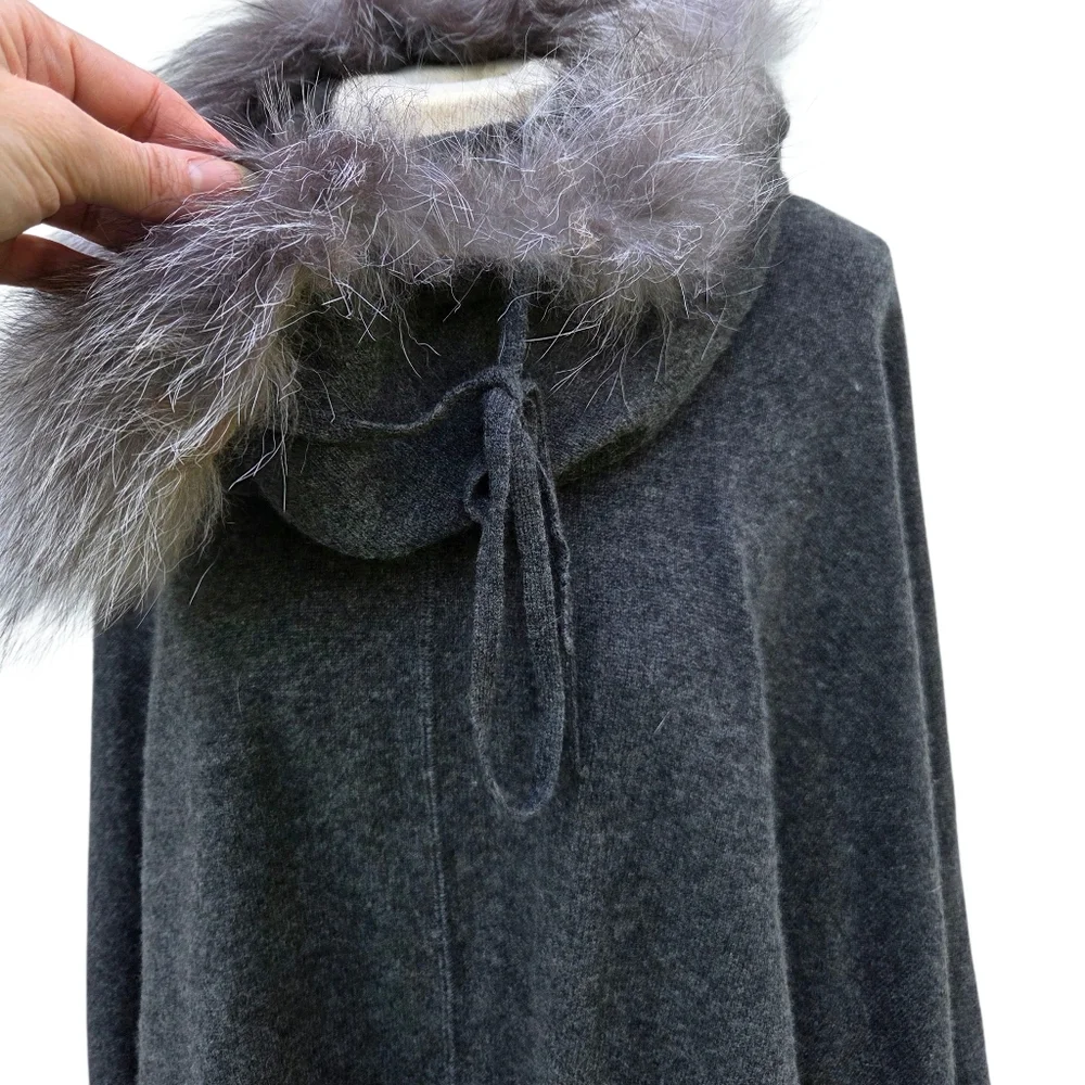 Sofia Cashmere Hooded Cowl Neck Poncho Size-One Size - Picture 3 of 16